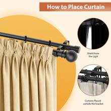 1 Set Black Double Curtain Rods, 5/8 Inch Metal Curtain Rods, Suitable For Living Room, Bedroom, Kitchen, Bathroom - Black - View 6