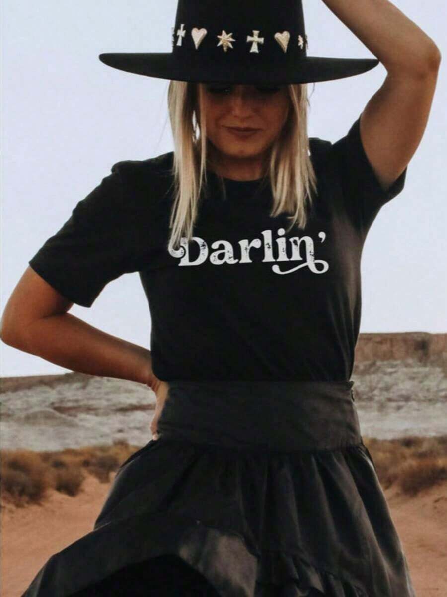 100% Cotton Darlin' Shirt, Country Shirt, Western Shirt, Southern Shirt, Country Music Shirt, Texas Tee, Country Girl, Southern Woman, Concert Shirt - 黑色 - 查看 1