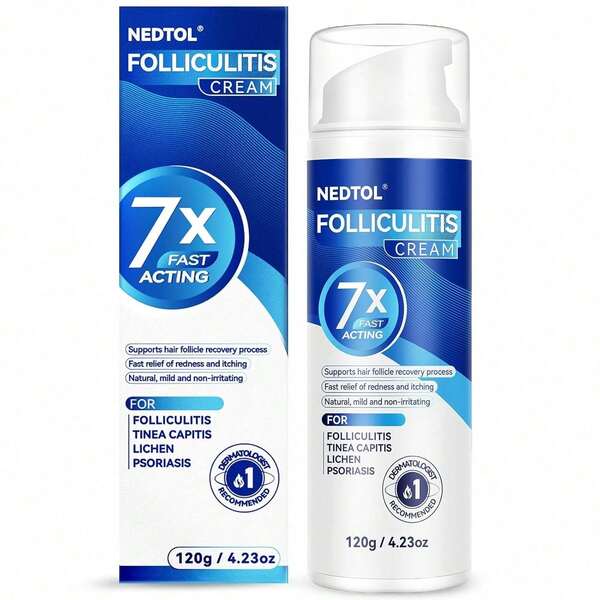 Folliculitis Treatment Cream, 7X Fast-Acting Antibacterial Ointment For Scalp, Face & Body, Relieves Itching, Redness & Bumps, Intensive Skin Therapy – 120g