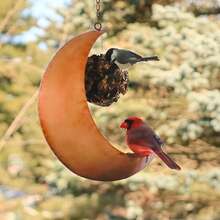 户外月牙形喂鸟器 - 可悬挂、安装在栅栏上，也可作松鼠喂食器，花园装饰，送给爱鸟人士的贴心礼物，金属材质