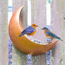 户外月牙形喂鸟器 - 可悬挂、安装在栅栏上，也可作松鼠喂食器，花园装饰，送给爱鸟人士的贴心礼物，金属材质