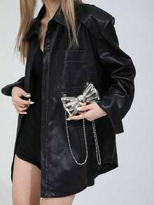 Metal Zinc Alloy Heart-Shaped Mini Evening Bag, Women's Personalized Fashion Chain Lipstick Bag, Suitable For Valentine's Day, Party, Date Use As Shoulder Crossbody Bag, Coin Purse ,Wedding - 銀色 - 查看 2