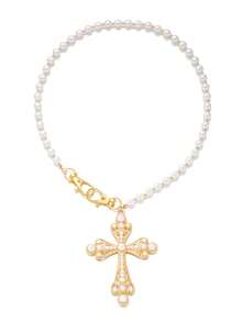 1件ins风仿珍珠牛仔链条吊坠，朋克几何串珠腰带，镶嵌水钻，适合日常佩戴