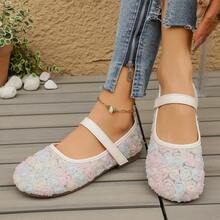 1双女童刺绣网纱芭蕾平底鞋，母女同款，时尚休闲鞋，可爱公主风，柔软轻便圆头，魔术贴设计，适合2-14岁女孩，适合派对、节日、假期穿着（请仔细阅读产品详情） - 彩色 - 查看 10