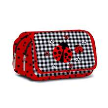 印花动物铅笔盒，双层翻盖文具收纳包，可装化妆品、刷子、钥匙、手机、硬币、小物件，适合学校、家庭、送礼、度假、节日（返校季、圣诞节） - 彩色 - 查看 4