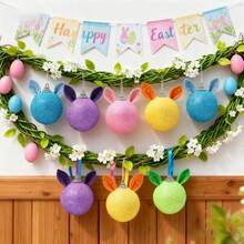 6 Pcs Easter Bunny Egg Ornaments Colorful Animal Ear Decorated 3D Egg Hanging Decorations For Home Party Celebrations - 多彩的 - 查看 2