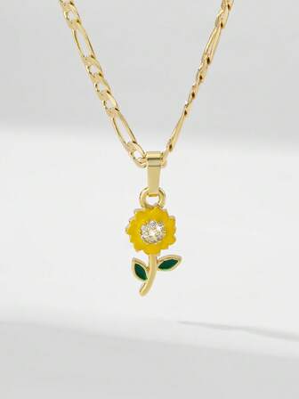  1件欧美经典铜镶嵌锆石向日葵守护神灯限量版吊坠项链，适合作为圣诞节/感恩节/万圣节/母亲节/情人节礼物送给情侣/朋友/教父母，也适合天主教初领圣体、日常及节日佩戴祈祷。