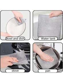 10pcs/Pack Thick Double-Sided Metal Wire Scouring Pads, Kitchen Dish Washing Cloth/Pot & Pan Cleaning Cloth/Towel Cleaning Tool - Multicolor - View 4