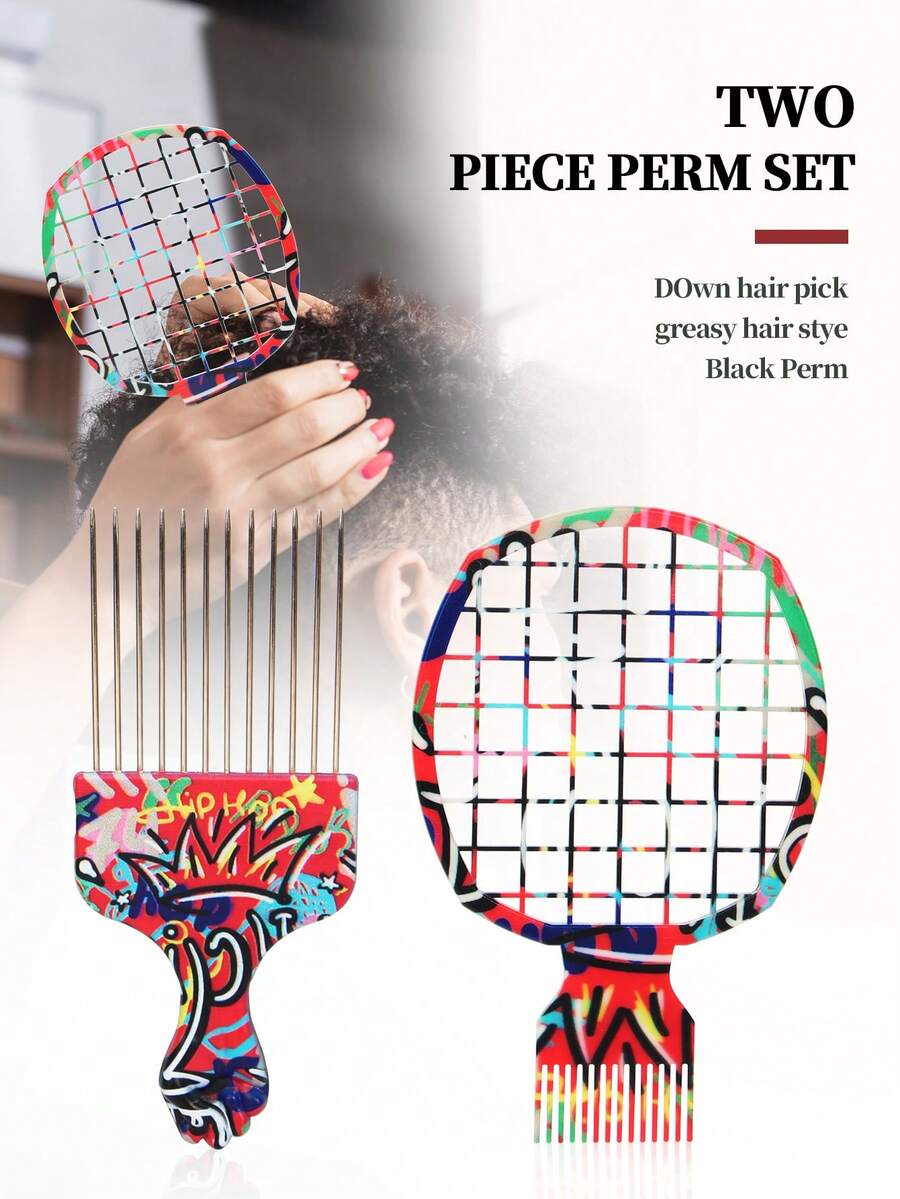 2 件套天然美发造型工具 - 扭辫波浪剪发工具，带 ABS 手柄，适用于非洲扭辫和卷发，天然发型，美发造型 | 海绵形梳子 | 耐用美发工具 - 紅色 - 查看 1