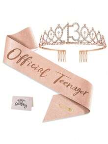 13th Birthday Crown & Sash Set, Rose Gold Tiara, Teen Gifts - 13 - View 1