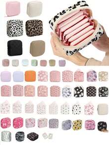 1pc Cow Print Zipper Sanitary Pad Pouch, Large Capacity Portable Bag For Storing Sanitary Pads, Liners, Tampons, Also Can Hold Cosmetics, Coins, Small Items, Versatile For Home, Gift, Travel, Holidays (Halloween, Christmas), Bohemian Style - Multicolor - View 12