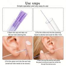 60pcs Unscented Ear Piercing Cleaning Line, Plastic Ear Care Tool, Men And Women Ear Piercing Cleaning Line, Anti-Clogging Ear Piercing Cleaning Line - Purple - View 9