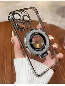 1pc Electroplated Stand TPU Phone Case Compatible With Apple 17/17 Air/17 Pro/17 Pro Max, 16/16 Plus/16 Pro/16 Pro Max, 15/15 Plus/15 Pro/15 Pro Max, 14/14 Plus/14 Pro/14 Pro Max, 13/13 Pro/13 Pro Max, 12/12 Pro/12 Pro Max, 11/11 Pro Max, Dust-Proof, High-Value, Popular - Silver - View 3