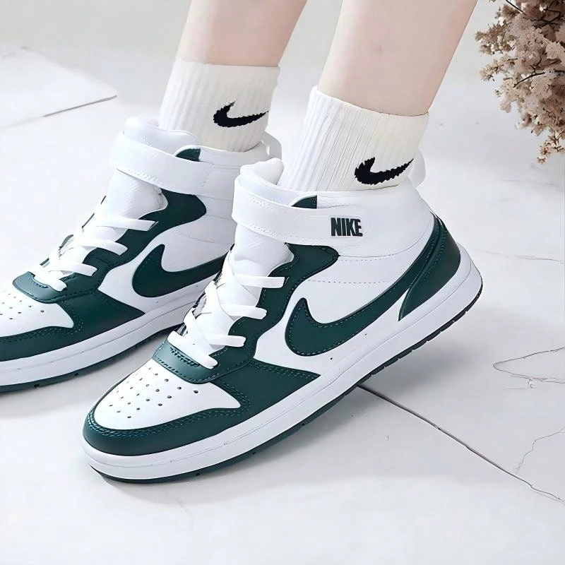 Nike Children's COURTBOROUGHMID2 (PSV) Sporty Casual Sneakers - White/Green - View 1