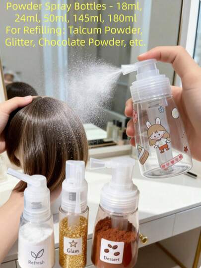 1个18/35/180毫升美发沙龙爽身粉喷雾瓶，理发师爽身粉塑料喷雾瓶，造型工具配件