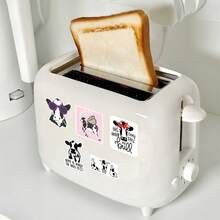 50pcs Cute Cartoon Cow Stickers, Black & White Animal Doodle English Decorative Envelope, Photo Album DIY Stickers - Multicolor - View 10