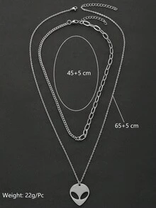 2件套不锈钢外星人吊坠项链套装，时尚独特，男士适用 - 銀色 - 查看 4
