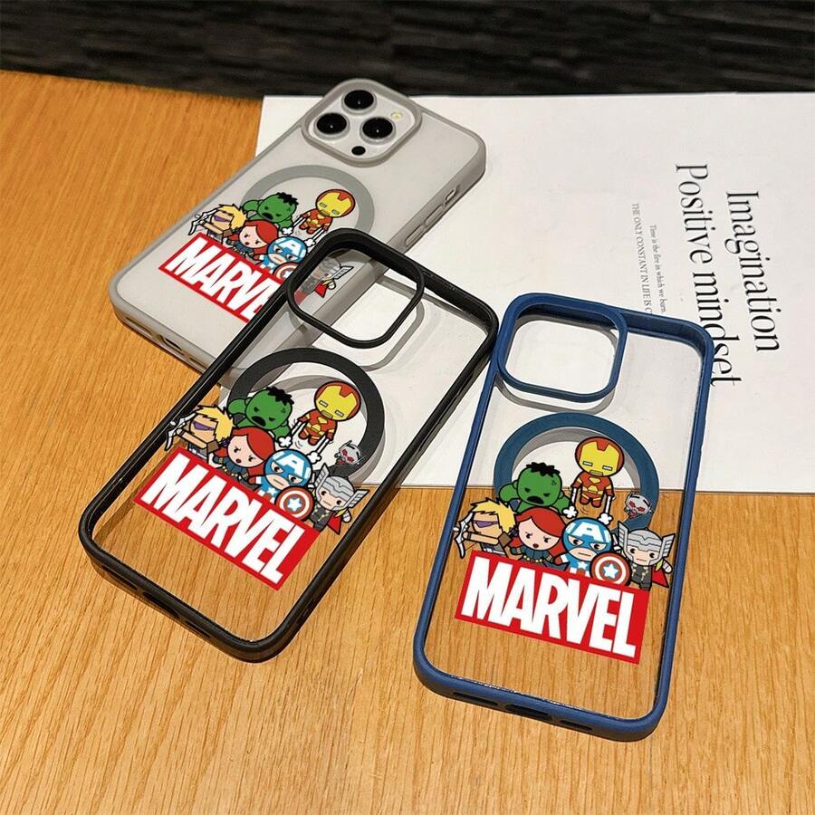 Marvel Patterned Phone Case, Iron Man, , Hulk, Thor, Hawkeye, Black Widow, Thanos, Avengers. Compatible With IPhone 17 ProMax, 17Pro, 17Air, 16, 15, 14, 13, And 12 Pro Models, With Shockproof Protection. A Unique Gift For Marvel Fans, Friends, Birthdays, Holidays, And Special Occasions. Great Gift Option For Anyone Who Loves Superheroes. - 黑色 - 查看 1