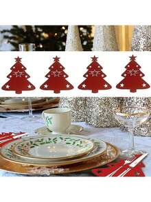 10 pièces Set organisateur de couvert de Noël, Sac de rangement de couverts, Set de couteau et fourchette en forme d'arbre de Noël, Convient pour la décoration de table de fête de Noël, décoration de table et cadeaux de Noël - Rouge - Voir 8