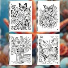 Spring Flower & Butterfly Coloring Book, Double Spiral Bound A4 Paper, Mental Health Coloring Patterns, Clear Lines, Stress Relief Designs, Art Therapy, Perfect Relaxation Gift For Parties, Christmas, Halloween