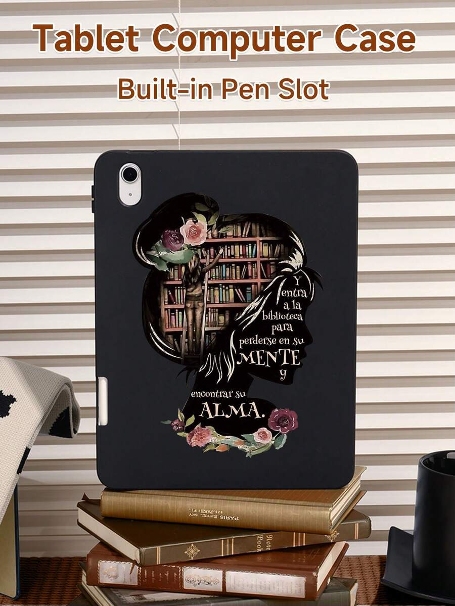 Mädchen Silhouette & Buch Muster Hülle mit integriertem Stiftfach, kompatibel mit iPad 10. Generation, iPad Air 4/5. Generation 10,9 Zoll, kompatibel mit Kindle (11. Generation) 2022 Release, Kindle (11. Generation-2024 Release)(6 Zoll). Die Hülle ist an den vier Ecken stoßfest und kann mit einer Hand gehalten werden - Verschiedenfarbig - Übersicht 1