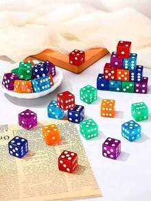 30pcs Casino Style Dice Set, Acrylic Semi-Transparent D6 Dice, Square Rounded Corners, Suitable For Casino, Dice Games, Tabletop Games, Board Games, Holiday Parties, Birthday Game Props - Multicolor - View 1