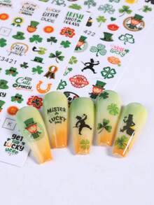 Bộ 8 miếng dán móng tay hình cỏ ba lá xanh và bia chủ đề Ngày Thánh Patrick. - Nhiều màu - Xem 6