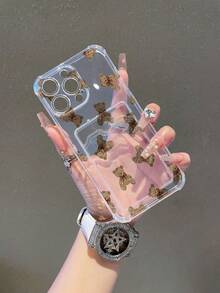 1pc Minimalist Cute Bow Teddy Bear Pattern Transparent Anti-Drop Phone Case, Compatible With IPhone XS/XS Max/XR/11/12/13/14/14 Plus/15/15 Plus/16/16 Plus/7/8 Plus/17/17 Pro And Other Models - Multicolor - View 2