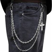 Double Layer Cross Pendant Pants Chain Versatile Hip Hop High-End Feel Men's Pants Chain - Steel Color - View 1
