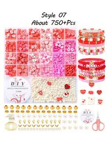 750/1000/1050/1320/1900/2200+ 件情人节DIY首饰制作套装，粉色和红色珠子套装，包含人造珍珠、心形/字母吊坠、字母珠子、弹力绳，是成人制作浪漫手工饰品（如手链、项链和情人节工艺品）的理想礼物。
