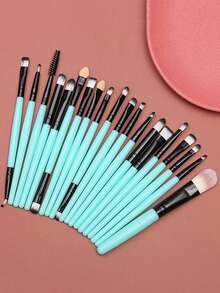 20-Piece Eye And Face Makeup Brush Set, Including Foundation, Eyeshadow, And Blush Brushes – A Complete Makeup Tool Set. - màu xanh lá - Xem 3