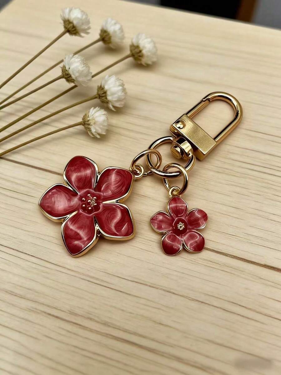 Fashionable Minimalist Alloy Material Painted Cherry Blossom Pendant, Bag Charm, Keychain, Accessory, Gift - Red - View 1