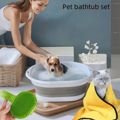 Bộ chậu tắm cho thú cưng có thể gấp gọn và dễ cất giữ, nhiều màu sắc để lựa chọn, phù hợp với nhiều tình huống tắm cho thú cưng, đa chức năng, lý tưởng cho du lịch, cắm trại, vệ sinh thú cưng tại nhà, bộ dụng cụ tắm cho thú cưng tiện lợi.