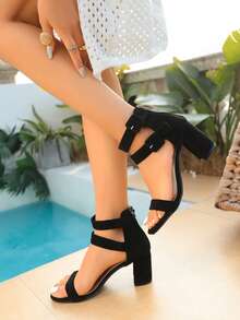 女士高跟凉鞋，绑带高跟鞋，新款时尚舒适凉鞋 - 黑色 - 查看 4