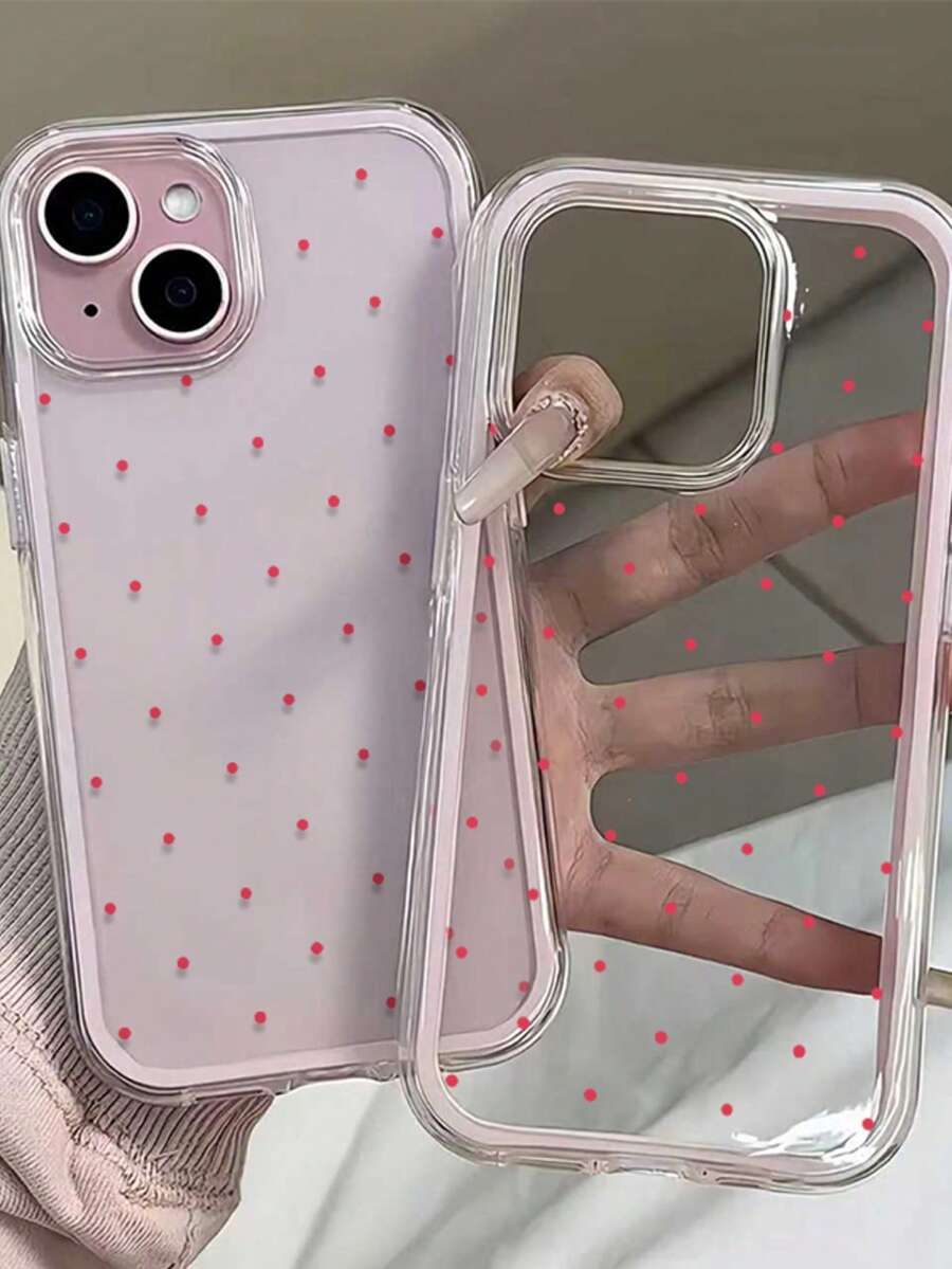 1pc Fashionable Red Polka Dot Pattern 2-In-1 Bumper Transparent Full Body Shockproof TPU Phone Case Compatible With Apple 11 12 13 14 15 16 17 Pro Max - Multicolor - View 1