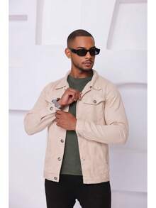 Men's Traditional Denim Jacket With Buttons - Versatile - 米色 - 查看 7