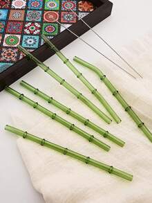 6支装可重复使用玻璃吸管 - 200 x 8毫米，适用于茶、果汁、奶昔、咖啡、冰沙、鸡尾酒 - 包括3支直吸管、3支弯吸管和1个清洁刷 - 彩色 - 查看 3