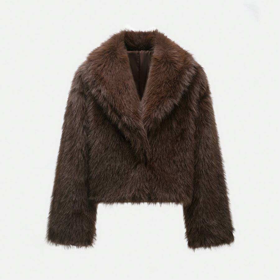 山茶花新款秋冬仿狐狸毛领时尚短款外套，青春靓丽的人造毛皮夹克