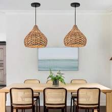 藤编吊灯 - 波西米亚风格吊灯，编织吊灯，可调节藤编灯，吸顶吊灯，房间照明，民宿装饰，适用于厨房岛台、走廊、卧室、餐桌、客厅 - E26灯座（不含灯泡）