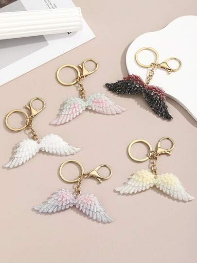 1pc DIY Handmade Flashing Glow-In-The-Dark Firefly Angel Wings Keychain, Cute Resin Glitter Glow Wings Keyring Charm, Creative Gift For Lover, Friend, Girlfriend, Holiday, Festival, Mobile Phone, Car Accessory, Party Favor