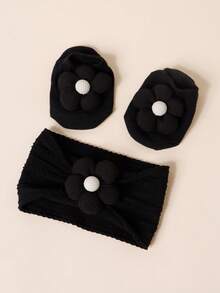 Baby weiche atmungsaktive süße Blumen Jacquard Elastik Stirnband & rutschfeste Beinstulpen Set, Valentinstag Haaraccessoire Set - Verschiedenfarbig - Übersicht 9