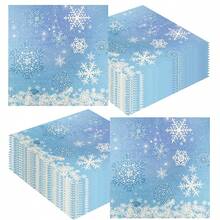 Ice And Snow Themed Snowflake Napkins, Disposable Blue Lunch Napkins, Frozen Birthday Snow Scene Themed Party Decorations, Frozen Birthday Napkins, Blue And White Winter Wonderland Themed Winter Celebration Supplies - Multicolor - View 6