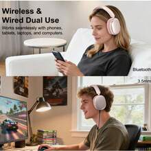 SUNJOM Freepods 120H Playtime Bluetooth ANC/ENC Pro-Level Active Noise Cancelling Over-Ear Headphones Wireless, Headphones With Built-In Microphone Type-C Charging For Call Travel Sports Gym - Hồng - Xem 3