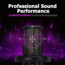 LMBGM V9 RGB 背光电容式麦克风，即插即用，USB 一键降噪，心形指向性，3.5mm 音频接口 - 清晰精准的音频采集，适用于电脑录音、直播、卡拉OK、游戏和电竞。 - 黑色 - 查看 4