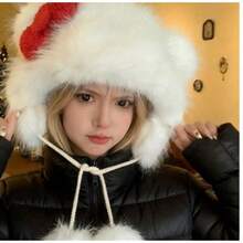1Pc Korean Fashion Simple Bow Hat Cute Animal Fashion Warm Autumn And Winter Thickened Plush Hat - White - View 3