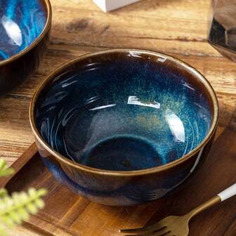 2 piezas Juego de tazones de sopa de cerámica con acabado de esmalte reactivo azul de 6 pulgadas, tazones de sopa de cerámica para cocina, comedor, arroz, ensalada, italiana, pasta, postre, fideos, sopa, aperitivo, avena, plato de acompañamiento - Apto para microondas y lavavajillas - Perfecto para fiestas, reuniones, bodas, inauguración de la casa - Azul vintage para el hogar, cocina, comedor, fiestas, suministros de cocina - Regalo ideal