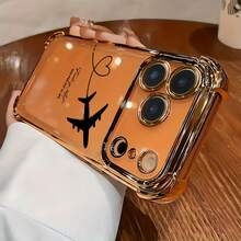 1pc Luxury Fashion Shockproof Heart-Shaped Camera Lens Protective Phone Case Compatible With Apple 6/7/8/X/XS/XR/11/12/13/14/15/16/16E/17/17PM, Galaxy S22/23/24/25/S24 FE/S25 EDGE, A04/05/06/A14/A15/A16/A24/A25/A34, Redmi Note 7/8/9/10/11/12/13, Redmi 9/10/12/13C - Blue Airplane - View 3