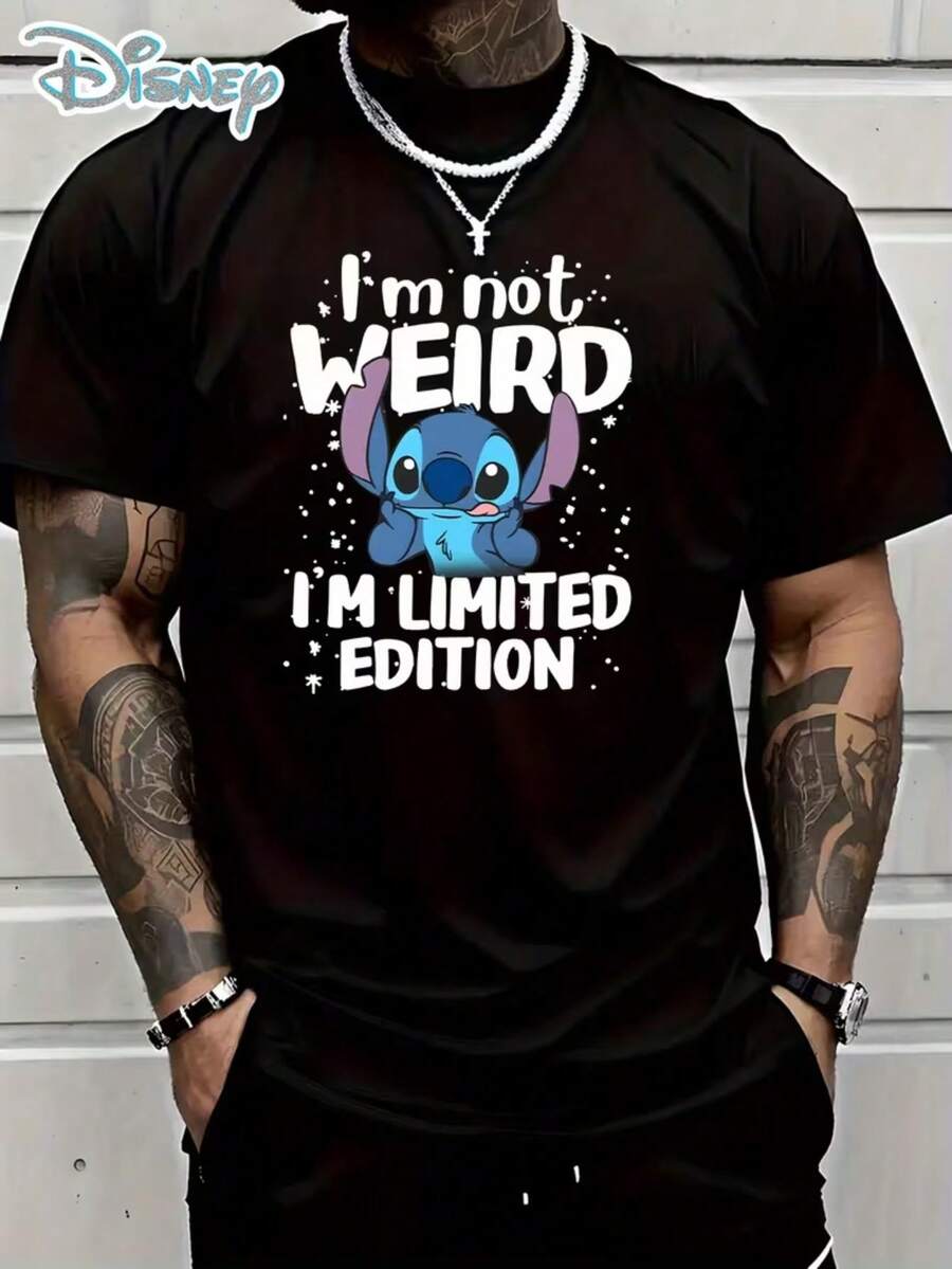 1 Piece, Disney Men's T-Shirt, Star Baby Shi Diqi Printing Series, Round Neck Casual And Comfortable T-Shirt, Breathable And Light, Suitable For Sports And Leisure Wear, Loose T-Shirt, Suitable For Gifts, Suitable For Travel And Party Wear. - màu đen - Xem 1