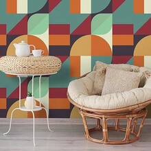 VaryPaper - Papel pintado moderno de 17.7 x 78.7 pulgadas para recámara autoadhesivo extraíble papel tapiz decorativo geométrico de contacto para paredes armarios estantes y baño - Verderojonaranjaazulbeige - Ver 3