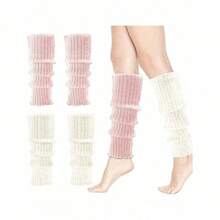 2Pairs Leg Warmers For Women, Cute Knit Leg Warmer Socks For Dance, Fall / Winter - Đen và trắng - Xem 2